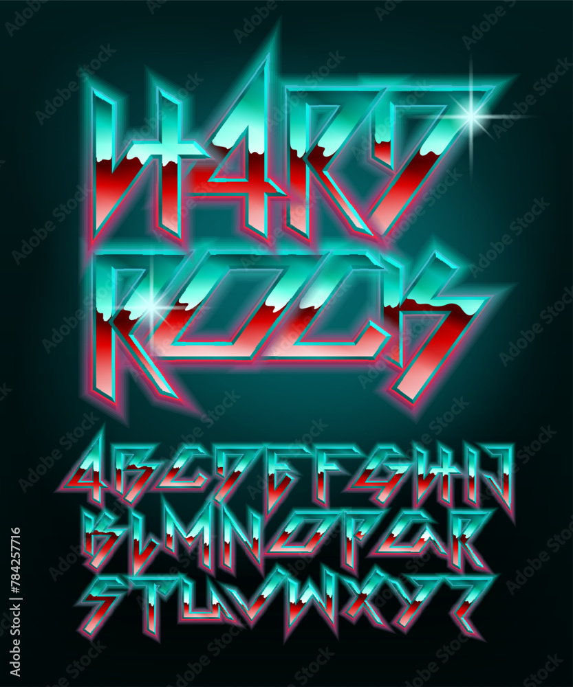 Fototapete hard rock alphabet font. shiny letters in heavy metal style. stock vector typescript for your typogr