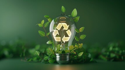 Environment and Ecology: A 3D vector illustration of a lightbulb with a recycling symbol