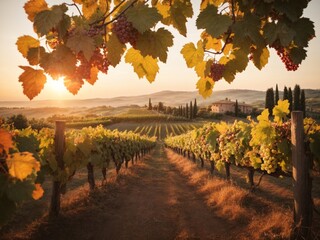 Bunch of red grapes hanging from a vine. The grapes are plump and appear to be ripe