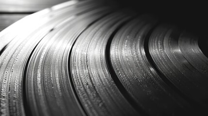 A black and white photo of a record with a shiny surface