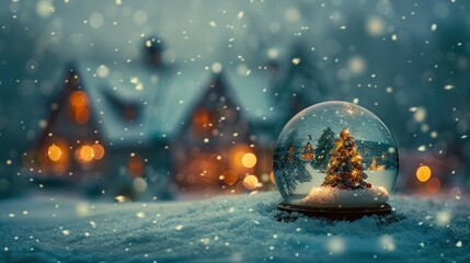 A Christmas tree is inside a glass ball on a snowy field - Powered by Adobe