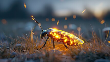A bug is lit up with a bright light, creating a surreal