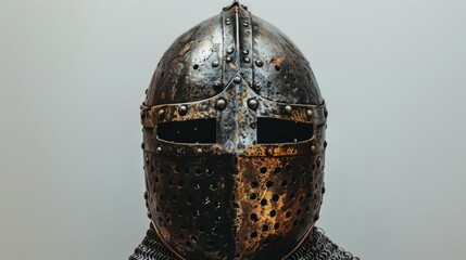 A knight's helmet is shown with a lot of detail, including the eye holes