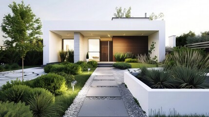 A magnificent estate with a striking exterior, set in a lush garden with a stunning array of colorful flowers