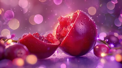 pomegranate on shinny sparkling background fresh fruit  - obrazy, fototapety, plakaty