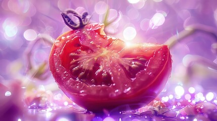 tomatoes  cut piece  on shinny sparkling background  crispy fresh vegetable 