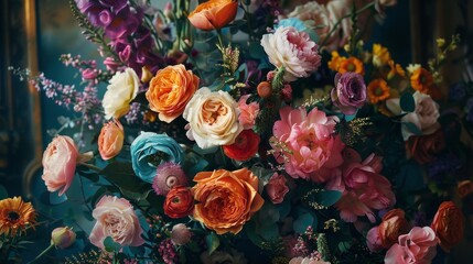 Vibrant Array of Colorful Flowers in a Lush Bouquet Captured Up Close
