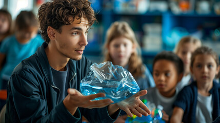 Young scientist ignites passion for a plastic-free future! Ocean pollution model educates captivated students. Earth Day inspiration