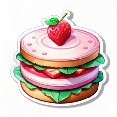 Strawberry sandwich icon on white background. Cartoon sticker.