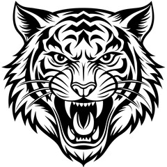 Fierce Tiger in Black and White Vector Illustration