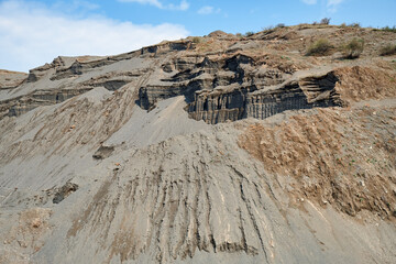 Sand quarry in Altai. Extraction of sand for road works on the ancient terrace of the Katun River - 784263109