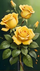 Bright yellow roses bloom, radiating warmth and joy, a symbol of happiness and cheer, perfect for celebrating life's special moments.