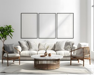 empty black frames on the wall of an elegant living room