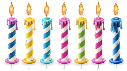 Fototapeta na wymiar Birthday candles on white background, Set of multicolored candles for festive cupcake isolated on white background, birthday candles Ai generated 