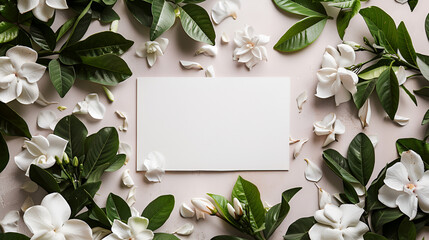 an aesthetic mockup of a blank wedding invitation mock-up with flowers