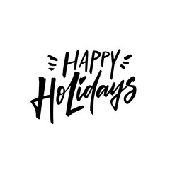 Happy Holiday lettering phrase in black ink text vector art.