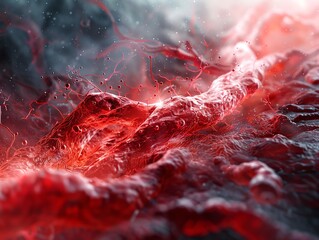 3D render of red and white blood cells flowing through a vein or artery.