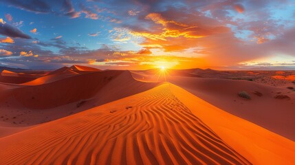 North Africa, desert, sand dunes in the Sahara at sunset. Picturesque landscape. Heat. - obrazy, fototapety, plakaty