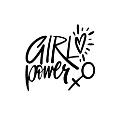 Girl power lettering phrase depicted in bold black ink calligraphy vector art.