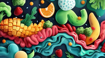 Illustration of nutrients absorption in the intestines - obrazy, fototapety, plakaty