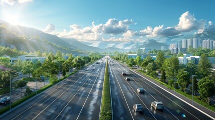 photorealistic highway on town background Generated with Ai tools