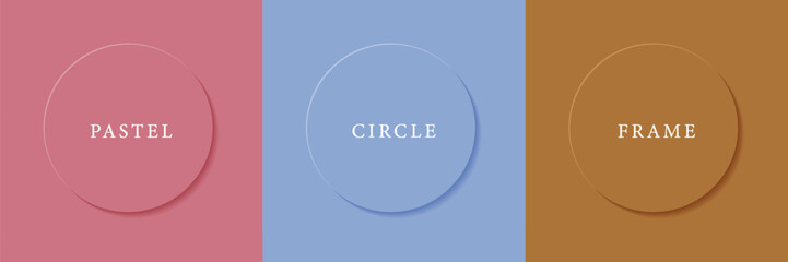 Set of abstract 3d beige, different color circle frame design for cosmetic product. Collection of trendy color geometric background with copy space. Top view scene. Vector EPS10