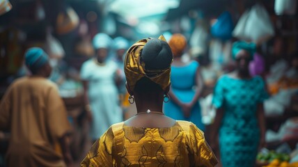 People in African market - obrazy, fototapety, plakaty