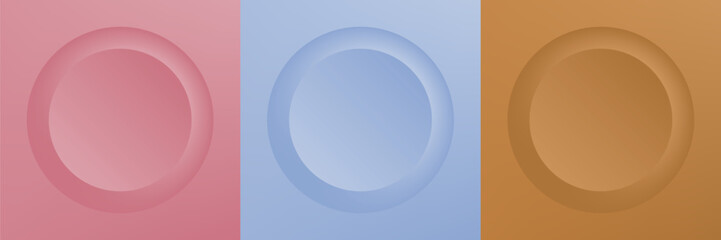 Set of abstract 3d beige, different color circle frame design for cosmetic product. Collection of trendy color geometric background with copy space. Top view scene. Vector EPS10