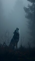 Haunting Howl of the Lone Wolf Echoes Through the Fog-Shrouded Wilderness