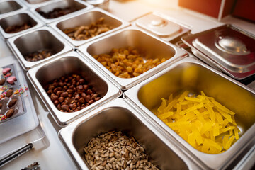 Ingredients for making handmade chocolates and candies in a workshop