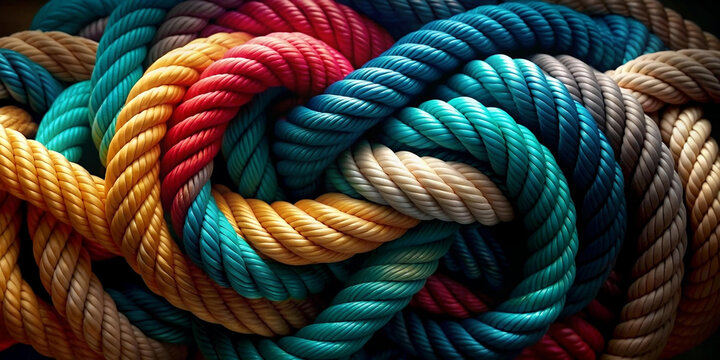 Team rope diverse strength connect partnership together teamwork unity communicate support. Strong diverse network rope team concept integrate braid color background cooperation empower power.