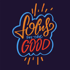 Focus on the good lettering phrase showcased in colorful typography against a serene blue background.