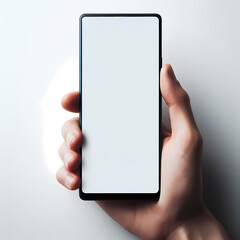 Fototapeta na wymiar mock up phone in hand showing white screen