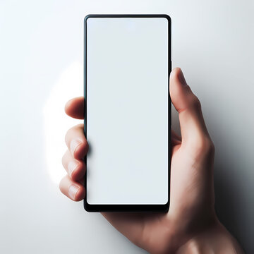 mock up phone in hand showing white screen