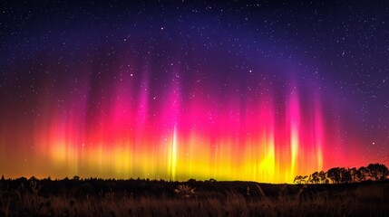 Northern lights display, brilliant colors fading into the dark night sky, full of saturation and contrast