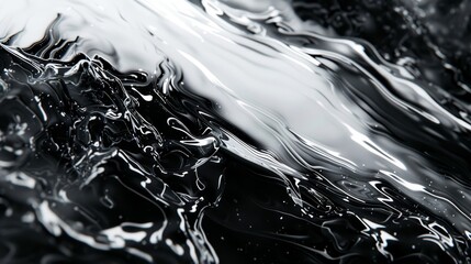 Fluid gradients flow across the scene, punctuated by intense black and white elements for contrast