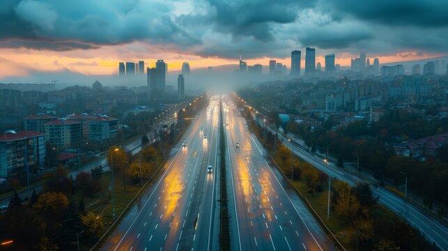 photorealistic highway on town background Generated with Ai tools