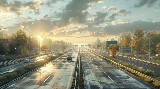photorealistic highway on town background Generated with Ai tools