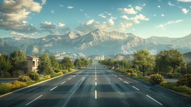 photorealistic highway on town background Generated with Ai tools