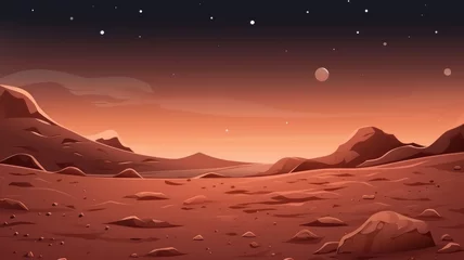 Tuinposter Mars surface, alien planet landscape with sand or dust storm. Cartoon background © chesleatsz