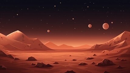 Mars surface, alien planet landscape with sand or dust storm. Cartoon background