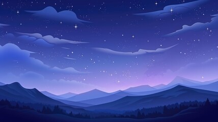 mountain landscape against the starry sky, cartoon landscape