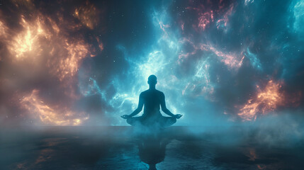 Ascension meditation with Blue Peace light - obrazy, fototapety, plakaty