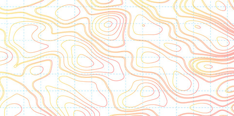 Topographic map with contour lines. Geographic terrain grid, relief height elevation. Ground path pattern. Travel and navigation, cartography design element. Vector illustration - obrazy, fototapety, plakaty