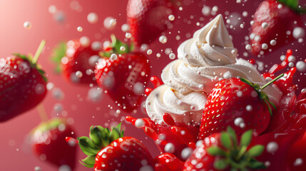 Temptation: juicy strawberries with wavy cream. .