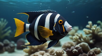 Fototapeta na wymiar Cartoon angel fish on white background Underwater life .Generative AI