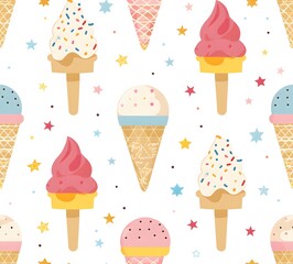 ice cream, popsicle and ice creams seamless pattern