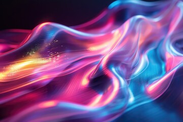 Hologram motion striped light effect with fluid color. Abstract shining wave background. 