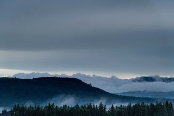 Landscape of mountain covered fog