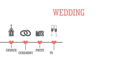 Wedding Timeline menu on wedding day. Wedding day inscription with 9 steps.